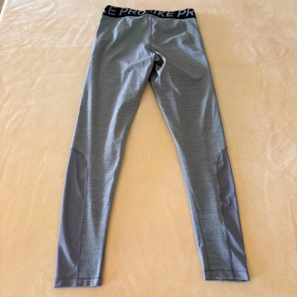 Nike Pro Womens Gray Space Dye Heather Mesh Panel Training Leggings AO9968-063 L
